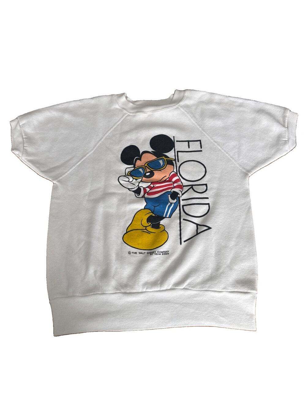 Mickey Mouse Florida Sweatshirt SMALL White Raglan Disney World VINTAGE 80s